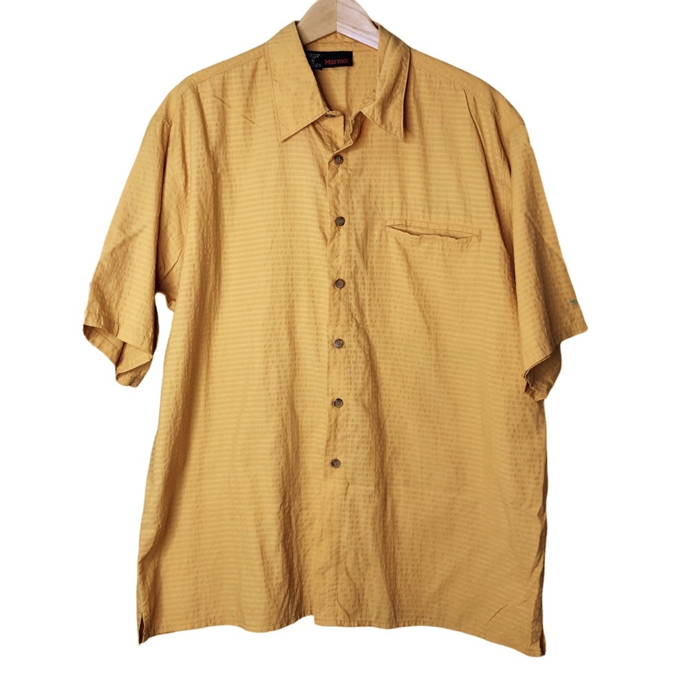 Marmot Hiking Outdoor Short Sleeve Button Up Nylon Shirt Top Yellow/Orange Large